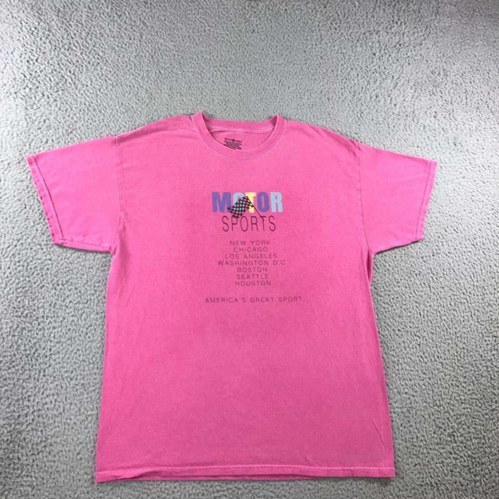 Motorsports T-Shirtโ Women M Pink Graphic Oversized Boxy Retro Racing 90s Sporty